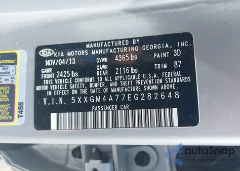 2014 Kia Optima Lx from USA, damaged, VIN 5XXGM4A77EG282648
